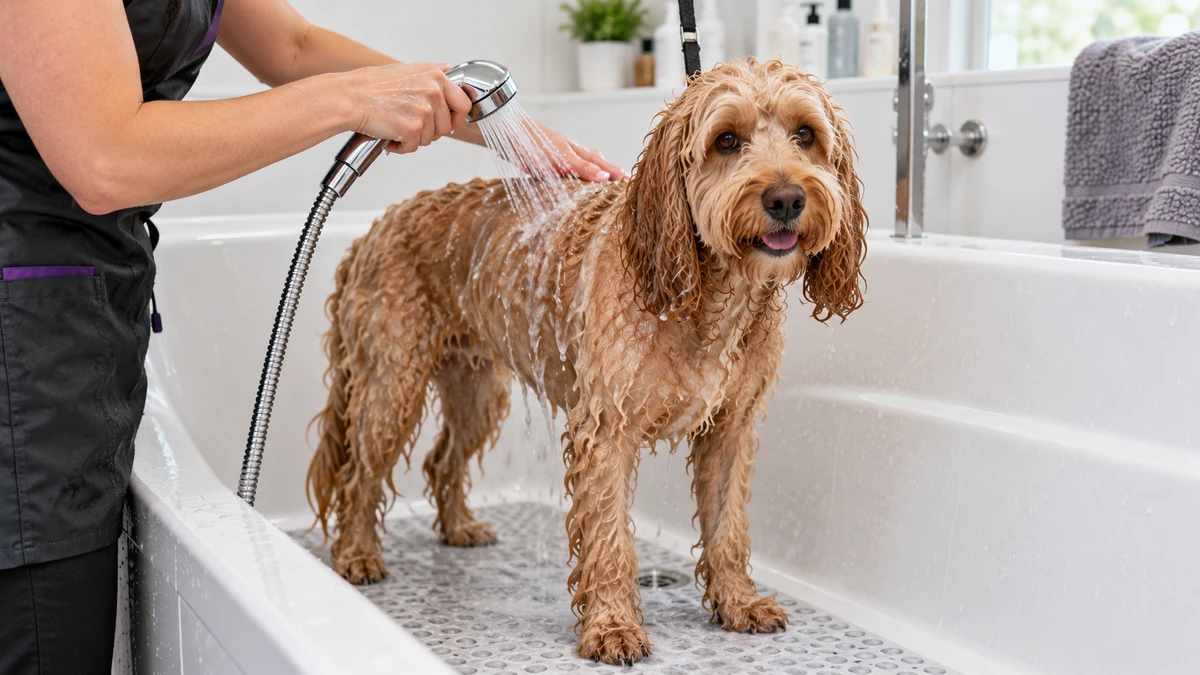Cockapoo köpek — banyo ve temizlik