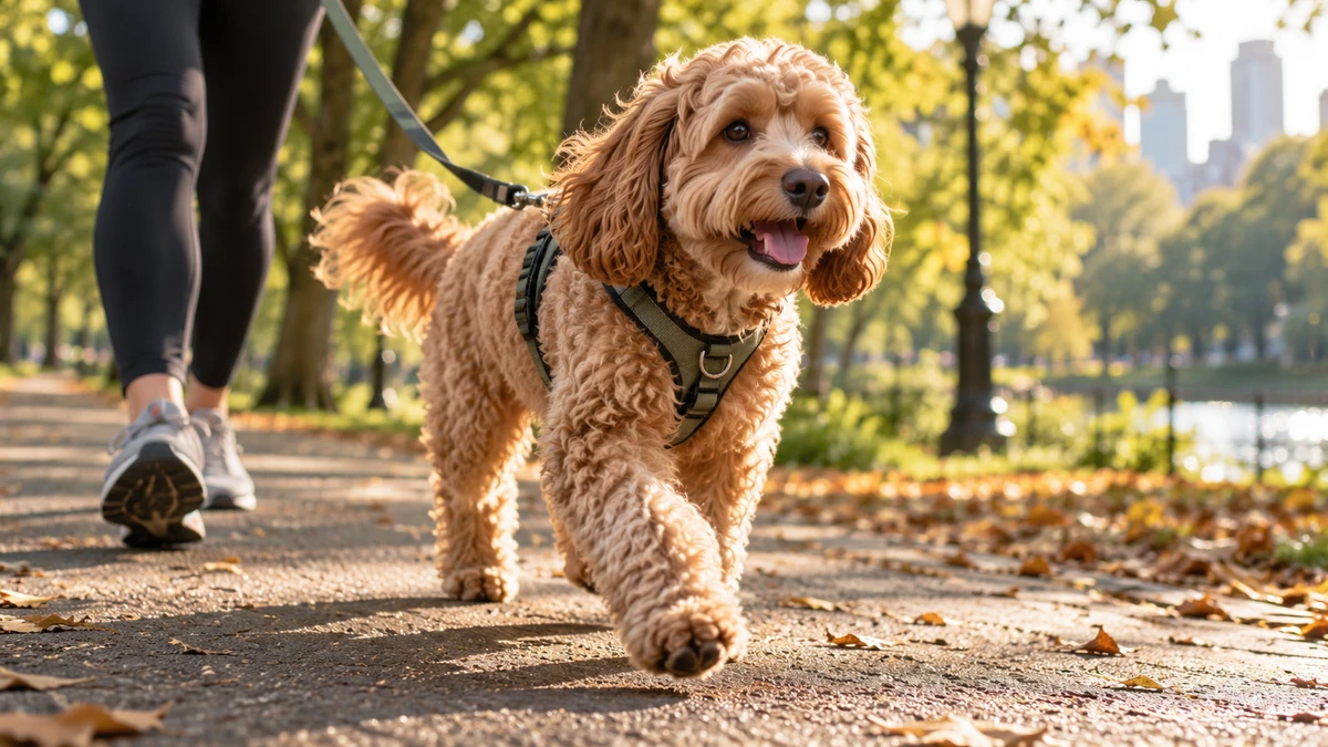 Cockapoo köpek — parkta yürüyüş ve egzersiz